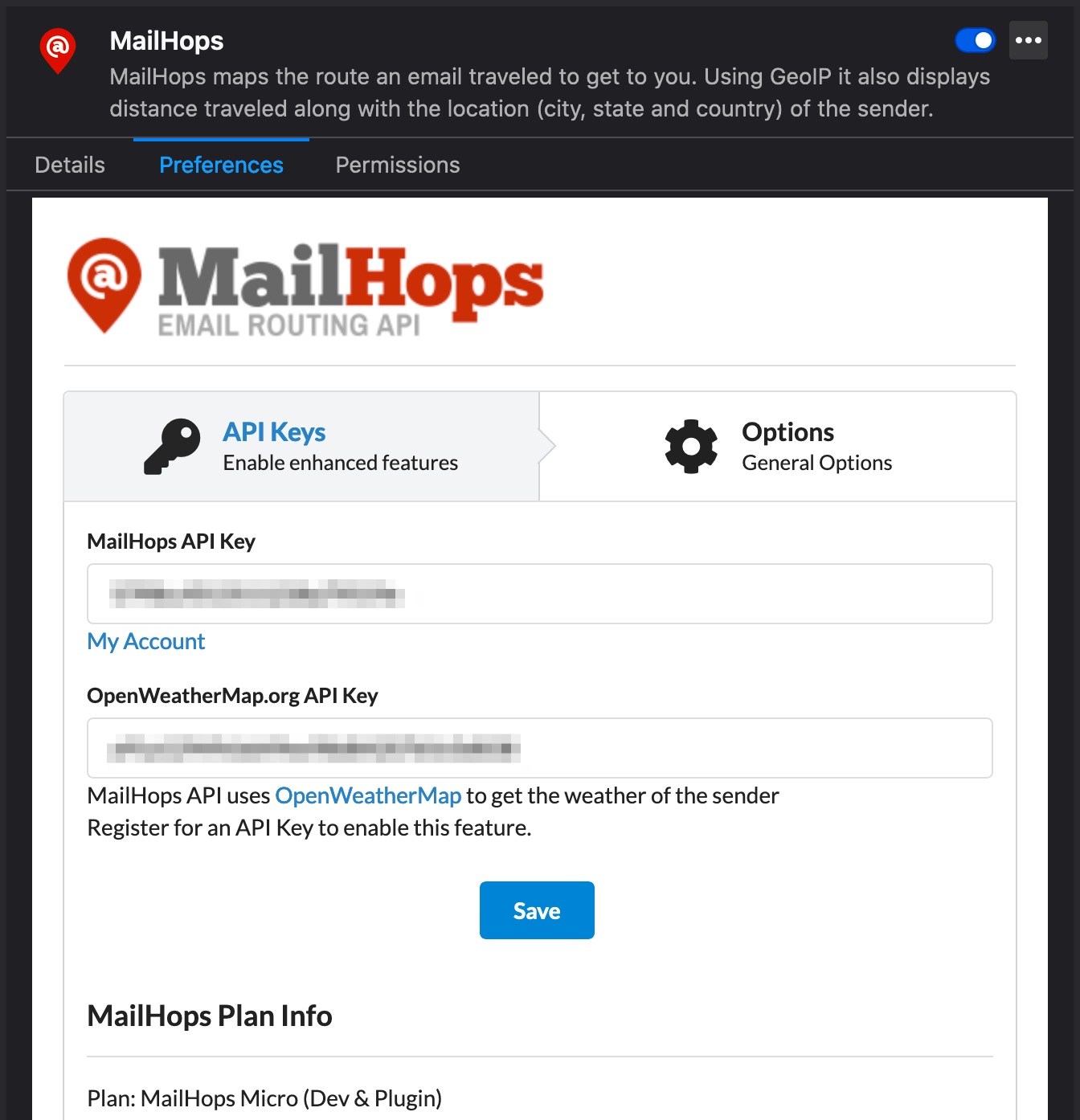 MailHops Options MailHops Options